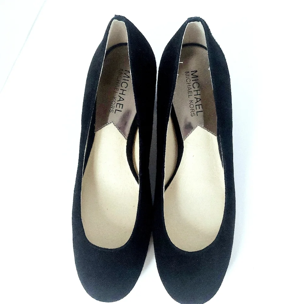 EUC Michael Kors Arabella Blk Suede Block Kitten Jeweled Heel Dress Pumps Size 7 - Picture 2 of 6